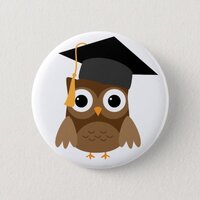 Brown Owl with Cap Graduation Button