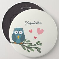 Cute Owl with eyeglasses on a branch custom name Button