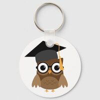 Geeky Owl with Glasses and Cap Graduation Keychain