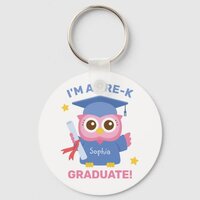 Cute Pink Owl, I am a Pre-K Graduate, Personalized Keychain
