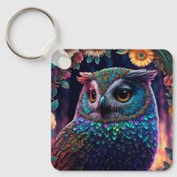 Vivid Rainbow Owl Art Keychain