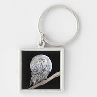 Snowy Owl and Moon Painting - Original Bird Art Keychain