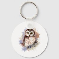 Cute Watercolor Owl Bird Nature art Keychain