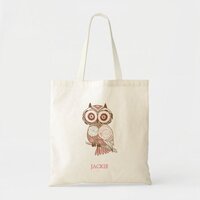 Cute Pink Whimsical Owl Personalized Tote Bag