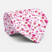 Pattern Of Owls, Cute Owls, Pink Owls, Hearts Neck Tie