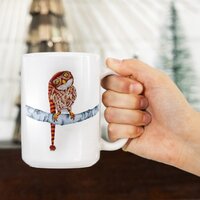 Cute Owl in Knit Stocking Cap White Mug