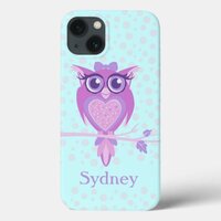 Cute girls owl purple & aqua ipad case