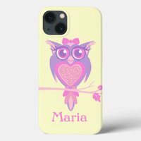 Girls cute owl purple yellow name ipad case