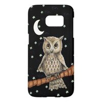 Pretty Golden Eyed Owl on Branch Necklace Moon Samsung Galaxy S7 Case