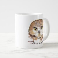 I love Owls, Watercolor Saw Whet Bird, Animal Large Coffee Mug