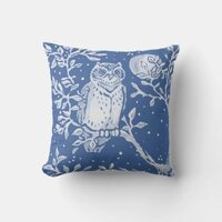 Pretty Blue Owl Moon Forest Floral Nature Animal Throw Pillow