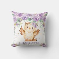 Cute Clever Owl Purple Floral Girl Nursery Throw Pillow