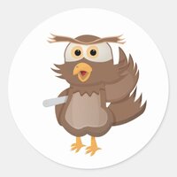 brown owl holding paper classic round sticker