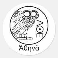 Athena’s owl tetradrachm (Greek Font) Classic Round Sticker