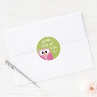 Cute Cartoon Owl - Pink and Lime Green Classic Round Sticker