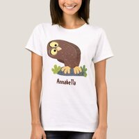 Cute curious funny brown owl cartoon illustration T-Shirt