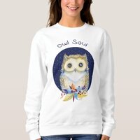 Cute Owl beige and blue print Sweatshirt
