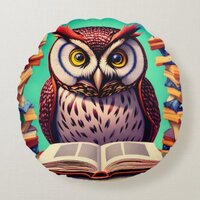 Cute owl character reading book | Round pillow