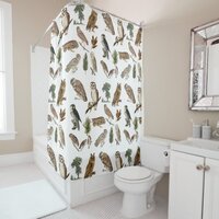 Vintage Owl Watercolor Forest Pattern  Shower Curtain