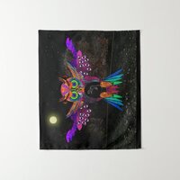 Vibrant Owl at Night Tapestry