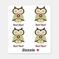 Hoot Hoot! Adorable set of four green spring owls Sticker