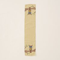 Abstract Owl Colorful Head Feathers on Branch Tan Scarf