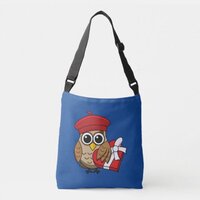 Cute Owl with Red Beret and Heart Box Crossbody Bag