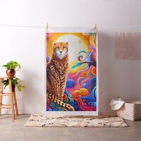 Cheetah & Owl in Sun Colorful Cheater Quilt Panel Fabric