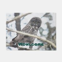 Great Grey Owl on Branch Welcome Mat