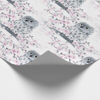 Cute Owl Cherry Blossoms Pattern Wrapping Paper