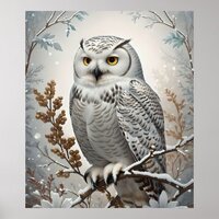 Pretty White Snowy Owl Winter Poster
