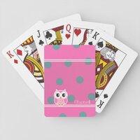 Cool Trendy Polka Dots With Cute Owl-Personalized Playing Cards