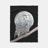 Snowy Owl and Moon Painting - Original Bird Art Fleece Blanket