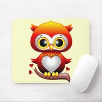 Baby Owl Love Heart Cartoon  Mouse Pad