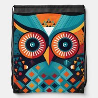 Geometric Owl Art Multicolor Drawstring Bag