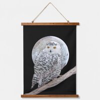 Snowy Owl and Moon Painting - Original Bird Art Hanging Tapestry