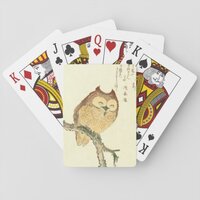 Vintage Japanese Fine Art Print | Owl on a Branch Playing Cards
