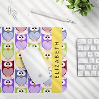 Cute Owls, Owl Pattern, Colorful Owls, Your Name Mouse Pad