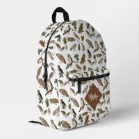 Vintage Owl Watercolor Forest Pattern Monogram Printed Backpack
