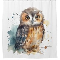 Cute owl in watercolor shower curtain