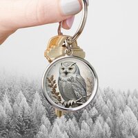 Pretty White Snowy Owl Winter Keychain