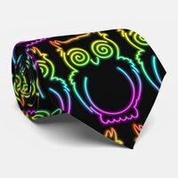 Owl Psychedelic Neon Light Button Neck Tie