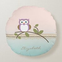 Adorable Girly Cute Owl,Personalized Round Pillow