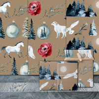 Rustic Kraft White Horse Arctic Fox Snowy Owl Wrapping Paper Sheets