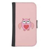 Pink Love Heart Owl Samsung Wallet Case