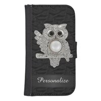 Personalized Diamonds Owl & Ruffled Silk Image Wallet Phone Case For Samsung Galaxy S4
