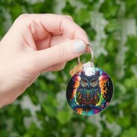 Psychedelic Fantasy Hippy Owl Keychain