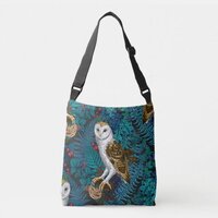 Owls, ferns, oak and berries 3 crossbody bag