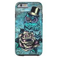 Colorful textured owl illustration on teal base. tough iPhone 6 case