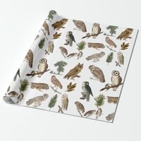 Vintage Owl Watercolor Forest Pattern   Wrapping Paper